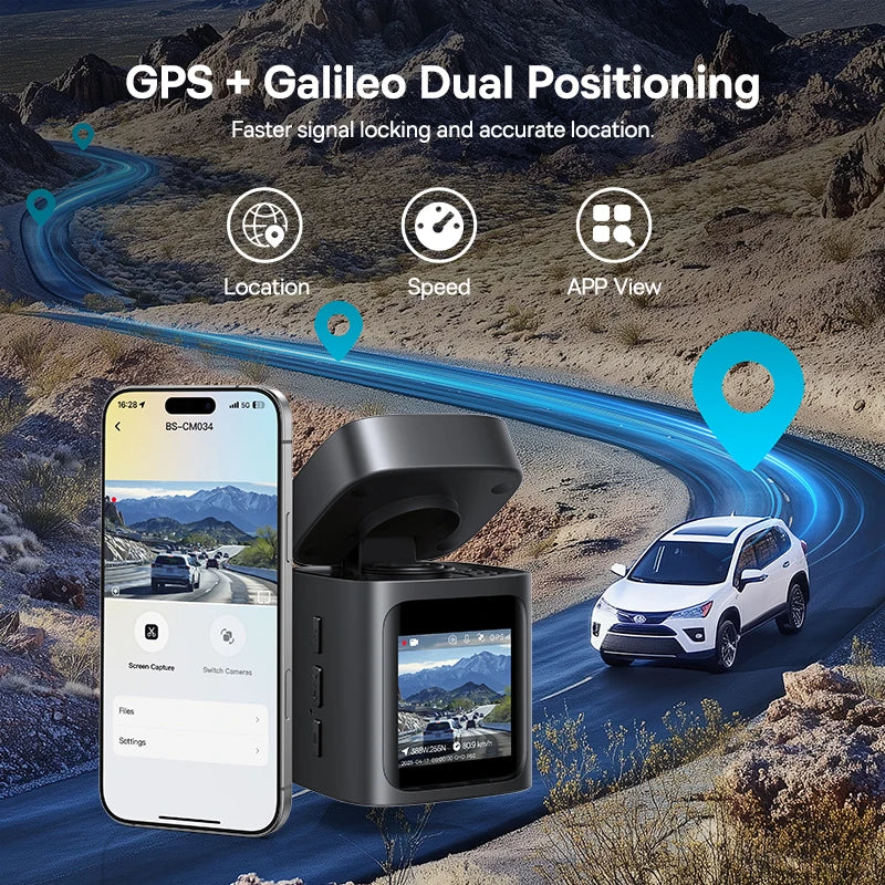 Dash Cam 2K Inteligente con GPS, WiFi y Visión Nocturna