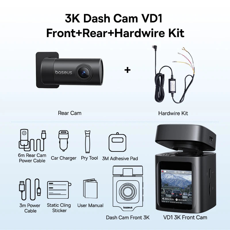 Dash Cam 2K Inteligente con GPS, WiFi y Visión Nocturna