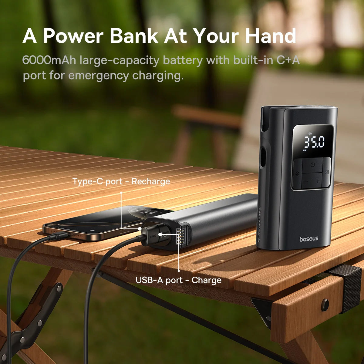 Inflador Inteligente Inalámbrico para Neumáticos con Power Bank y Linterna LED
