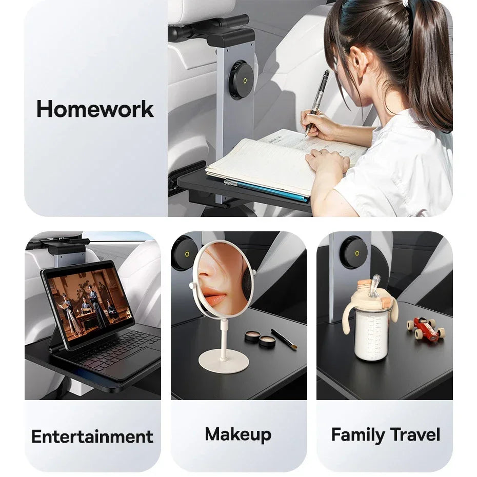 Mesa Plegable para Asiento Trasero con Soporte para Laptop y Tablet